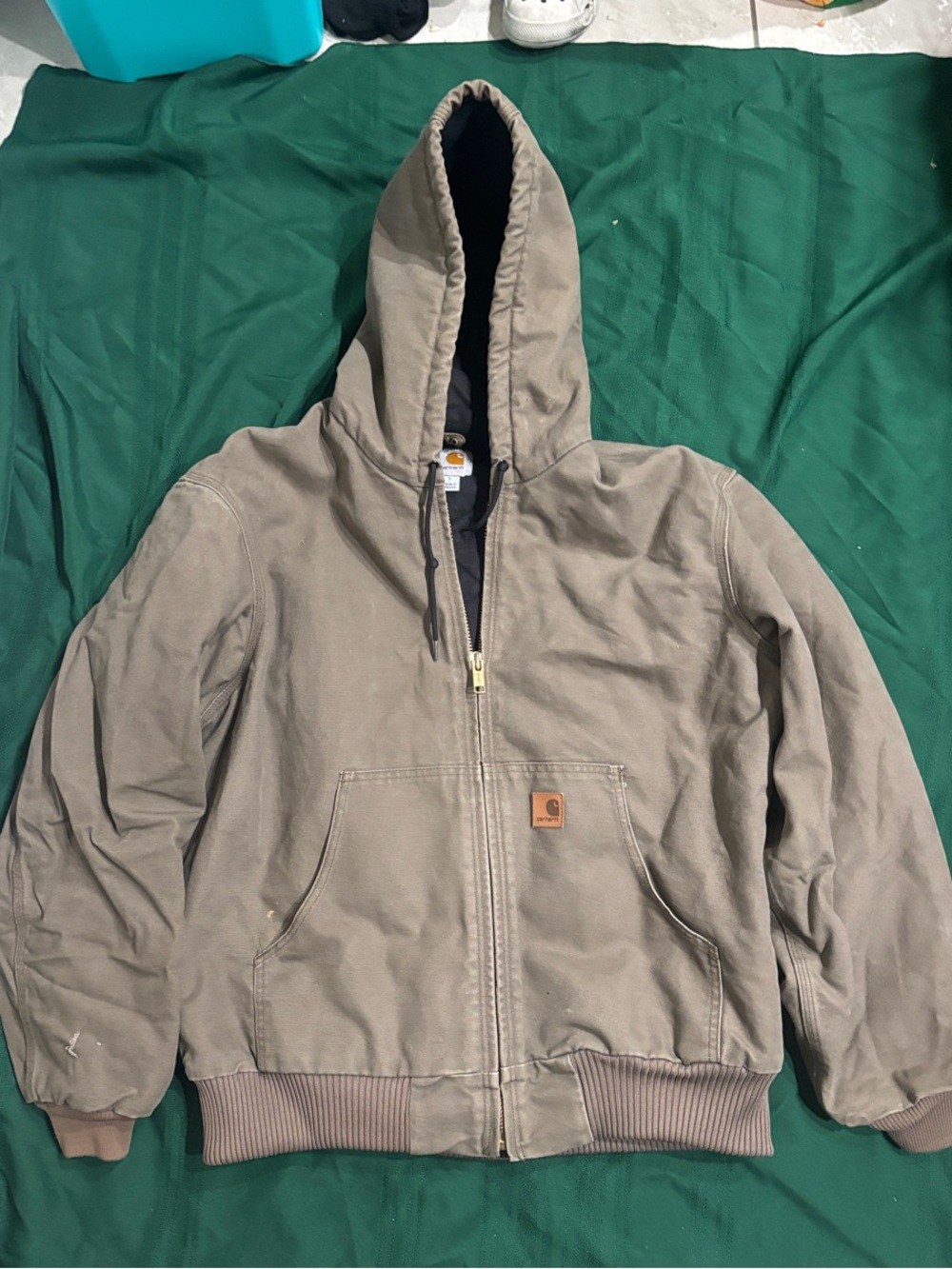 Carhartt Tan Zip-Front Hooded Rugged Work Jacket size large